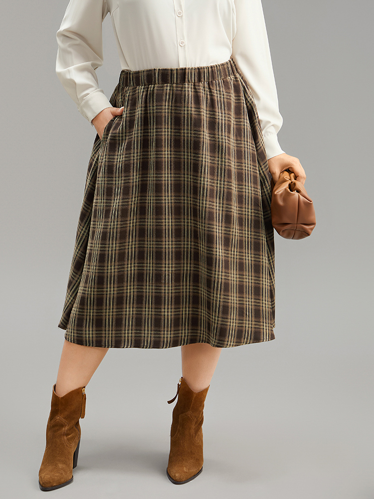 Plus Size Women Work Elastic Waist Pocket Office Skirts BloomChic 