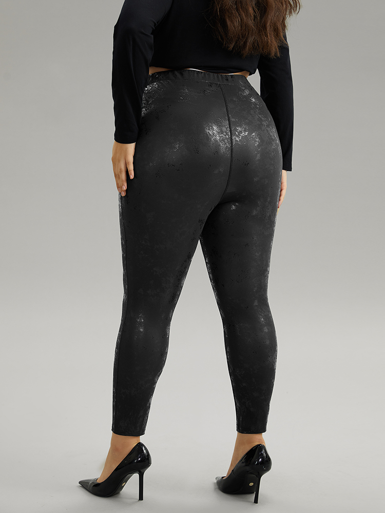 Plus Size Vintage PU Leather Glitter Skinny Leggings Women Black Party High stretch Skinny High Rise Going out Leggings BloomChic 18-20/2X 