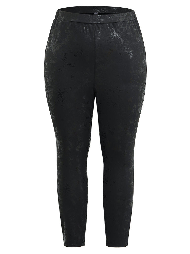 Plus Size Vintage PU Leather Glitter Skinny Leggings Women Black Party High stretch Skinny High Rise Going out Leggings BloomChic 18-20/2X 