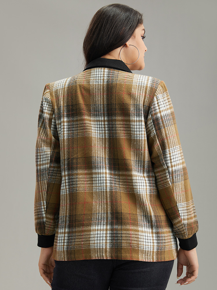 Plus Size Women Work Plaid Contrast Regular Sleeve Long Sleeve Lapel Collar Pocket Office Blazers BloomChic 