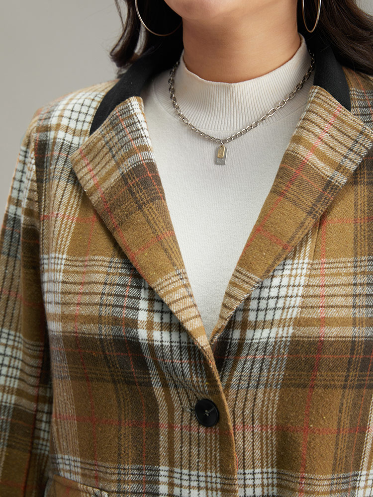 Plus Size Women Work Plaid Contrast Regular Sleeve Long Sleeve Lapel Collar Pocket Office Blazers BloomChic 