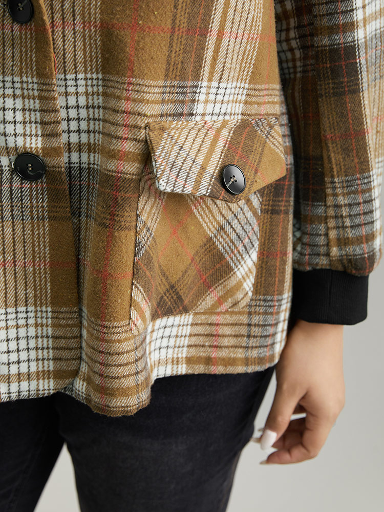 Plus Size Women Work Plaid Contrast Regular Sleeve Long Sleeve Lapel Collar Pocket Office Blazers BloomChic 