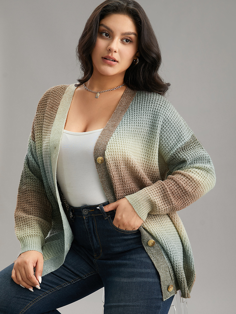 

Plus Size Ombre Heather Button Fly Cardigan Multicolor Women Casual Loose Long Sleeve Dailywear Cardigans BloomChic