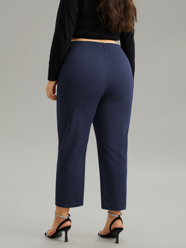 Plus Size Plain Pocket Bodycon Ankle Pants Women Indigo Work From Home Bodycon High Rise Work Pants BloomChic 30/6X 
