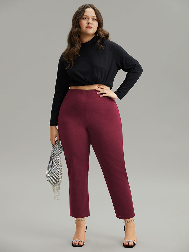 

Plus Size Plain Pocket Bodycon Ankle Pants Women Scarlet Work From Home Bodycon High Rise Work Pants BloomChic