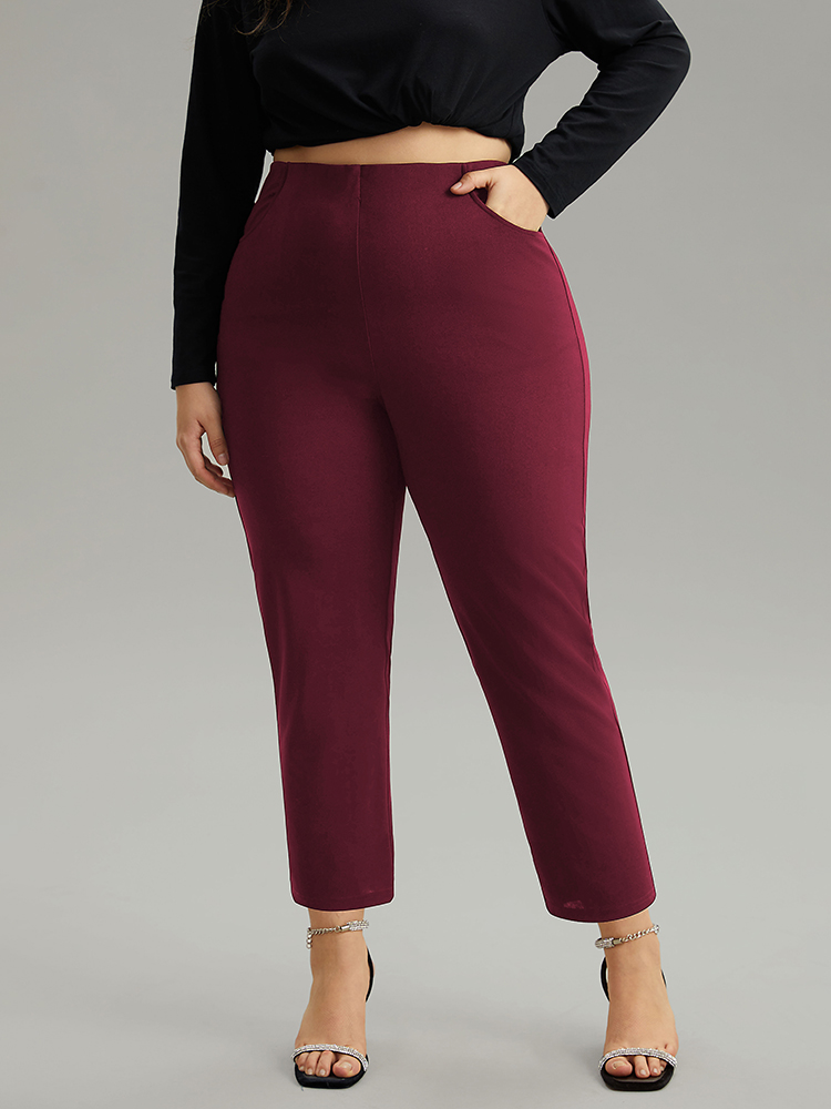 

Plus Size Plain Pocket Bodycon Ankle Pants Women Scarlet Work From Home Bodycon High Rise Work Pants BloomChic