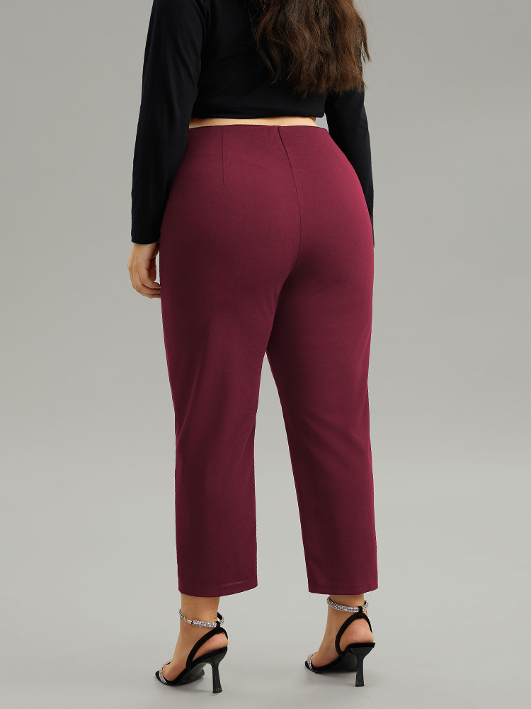 Plus Size Plain Pocket Bodycon Ankle Pants Women Scarlet Work From Home Bodycon High Rise Work Pants BloomChic 12/L 