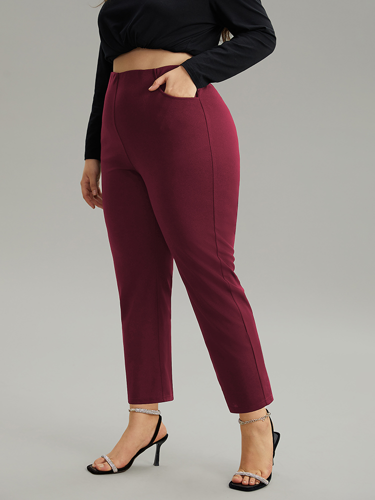 Plus Size Plain Pocket Bodycon Ankle Pants Women Scarlet Work From Home Bodycon High Rise Work Pants BloomChic 12/L 