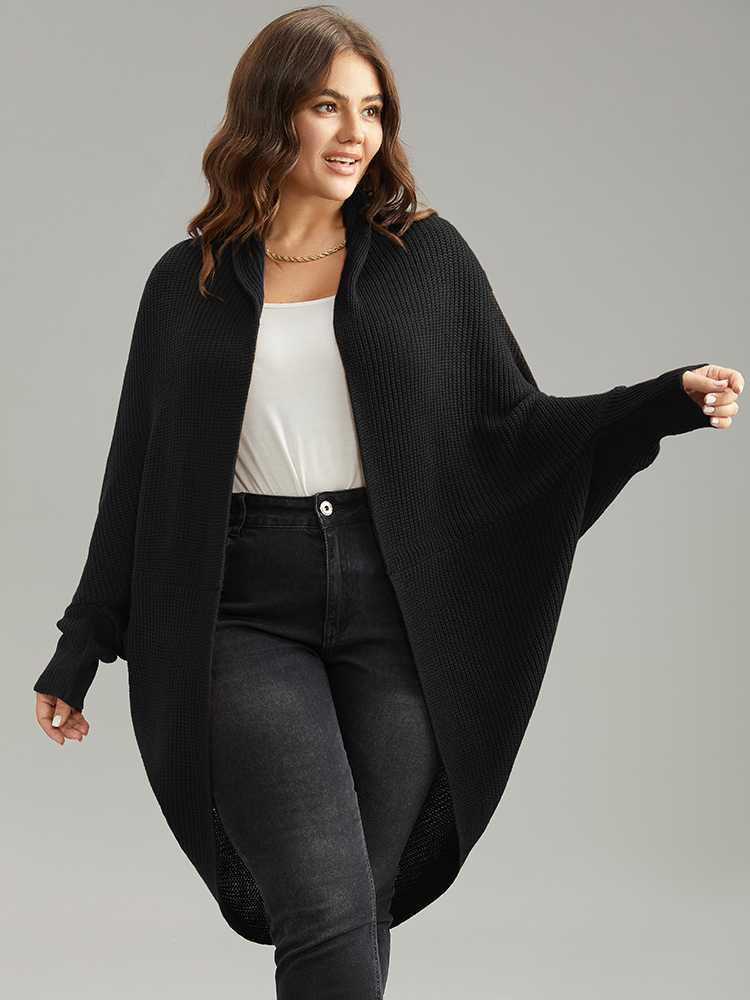 

Plus Size Solid Dolman Sleeve Arc Hem Cardigan Black Women Casual Loose Long Sleeve Dailywear Cardigans BloomChic