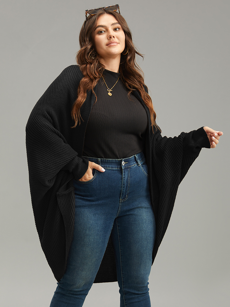 

Plus Size Solid Dolman Sleeve Arc Hem Cardigan Black Women Casual Loose Long Sleeve Dailywear Cardigans BloomChic