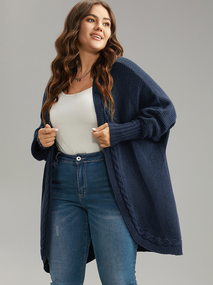 

Plus Size Supersoft Essentials Batwing Sleeve Cable Knit Cardigan Indigo Women Casual Loose Long Sleeve Dailywear Cardigans BloomChic