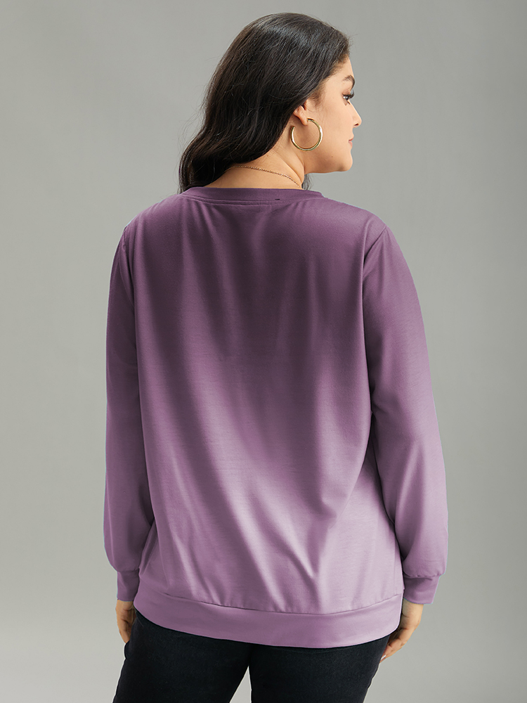 Plus Size Letter Print Ombre Crew Neck Sweatshirt Women Purple Casual Printed Dailywear Sweatshirts BloomChic 12/L 