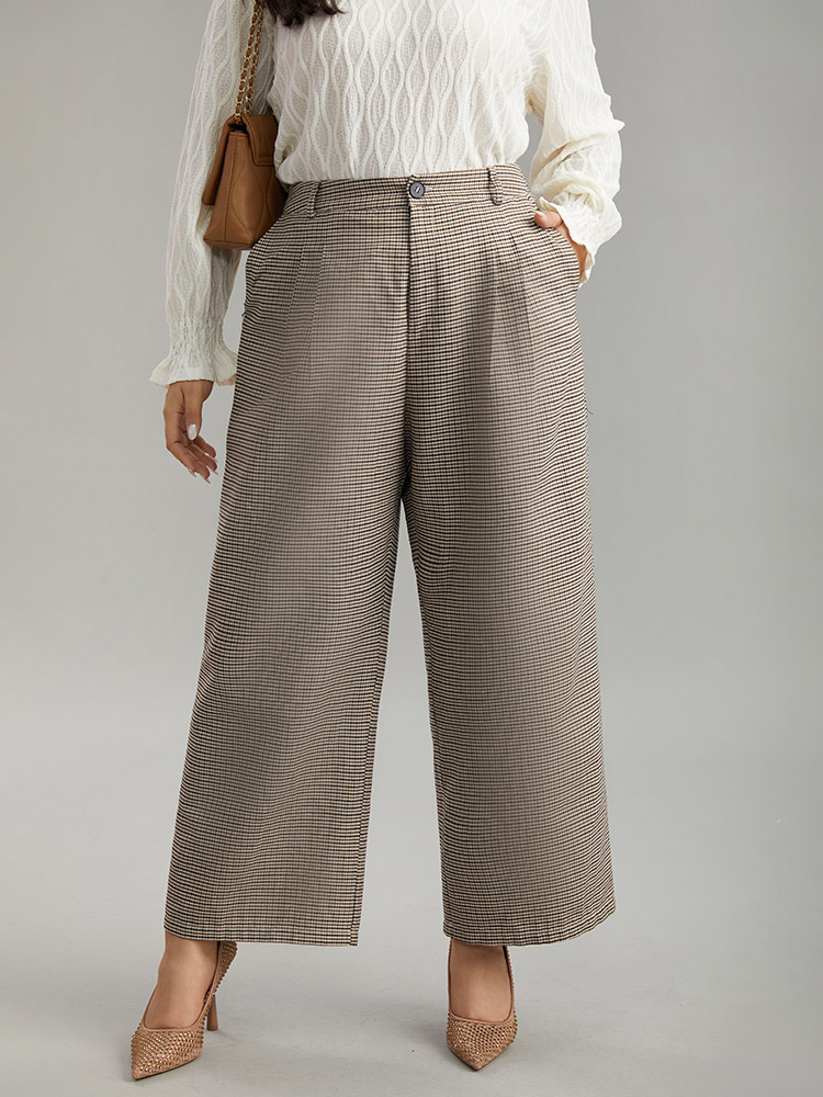 

Plus Size Gingham Plicated Detail Elastic Waist Pants Women Multicolor Office Wide Leg High Rise Work Pants BloomChic