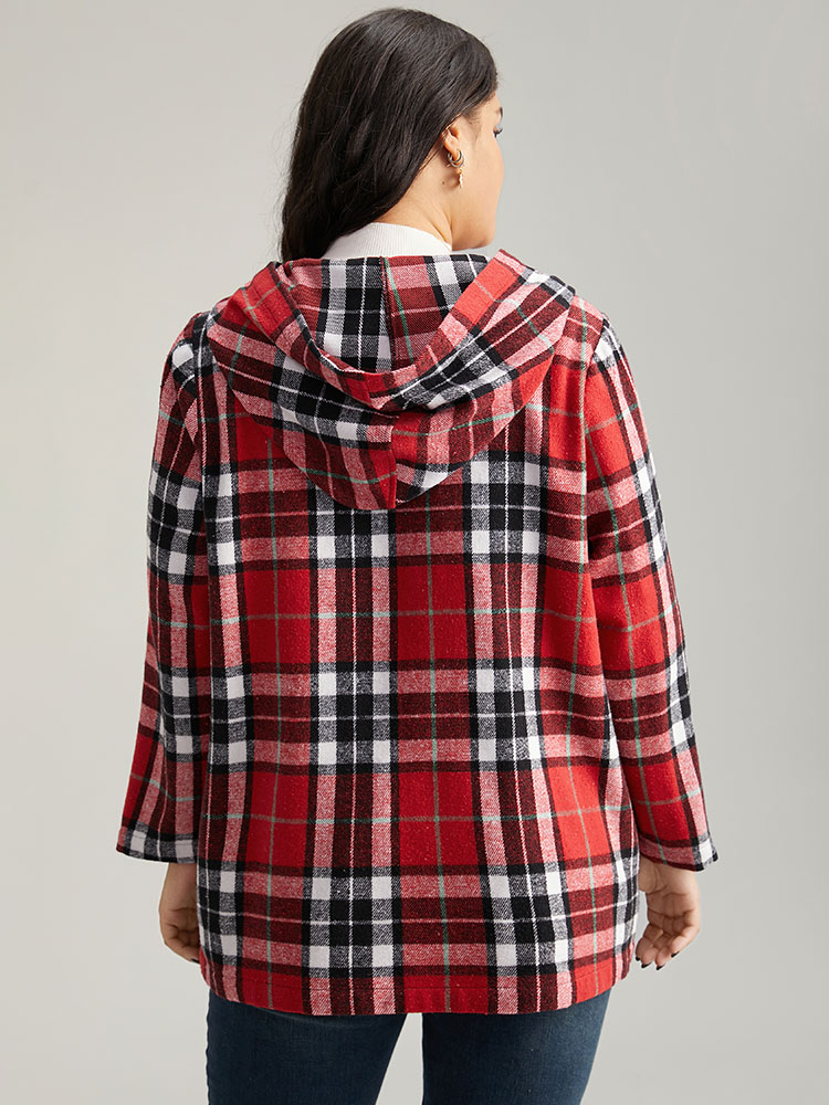 

Plus Size Plaid Hooded Pocket Duffle Button Coat Women Crimson Casual Contrast Ladies Dailywear Winter Coats BloomChic