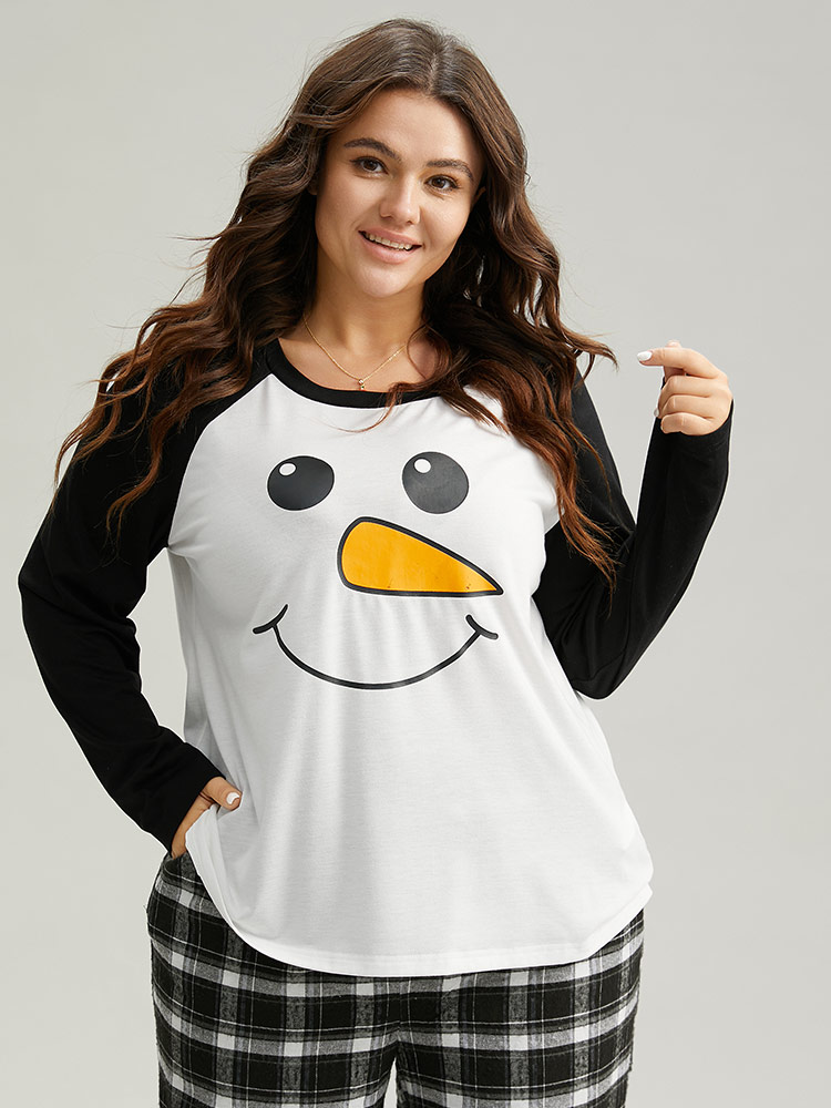 

Plus Size Christmas Snowman Round Neck Raglan Sleeve Sleep Top White Christmas Festival-Christmas Casual  Bloomchic