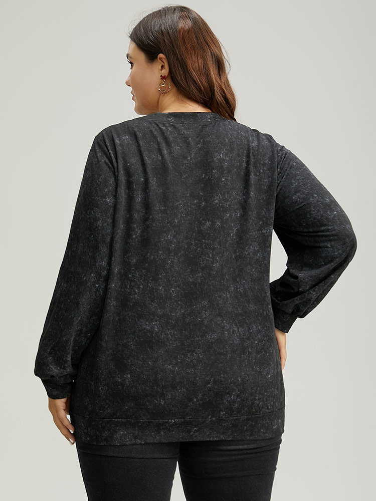 Plus Size Christmas Vintage Skull Print Crew Neck Sweatshirt Women Black Casual Elastic cuffs Festival-Christmas Sweatshirts BloomChic 10/M 