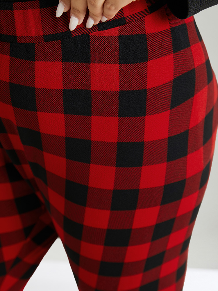 Plus Size Plaid Elastic Waist High Rise Skinny Leggings Women Raspberry Elegant High stretch Skinny High Rise Festival-Christmas Leggings BloomChic 22-24/3X 