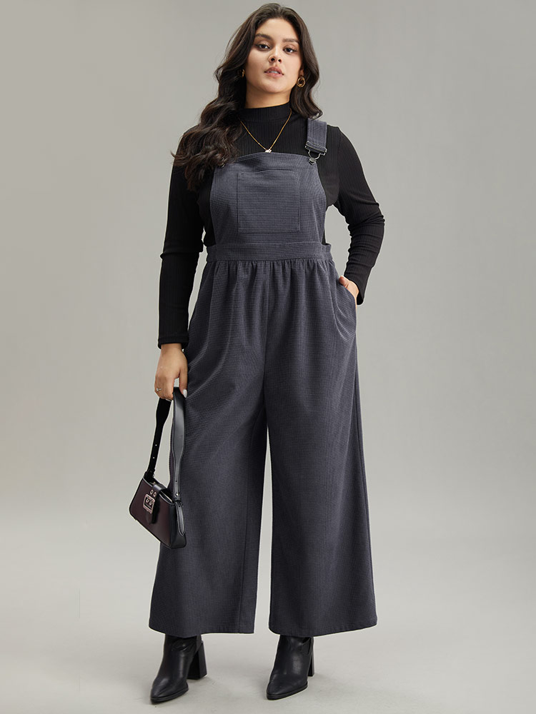 

Plus Size Gray Corduroy Adjustable Straps Gathered Pocket Jumpsuit Women Office Sleeveless Spaghetti Strap Work Loose Jumpsuits BloomChic