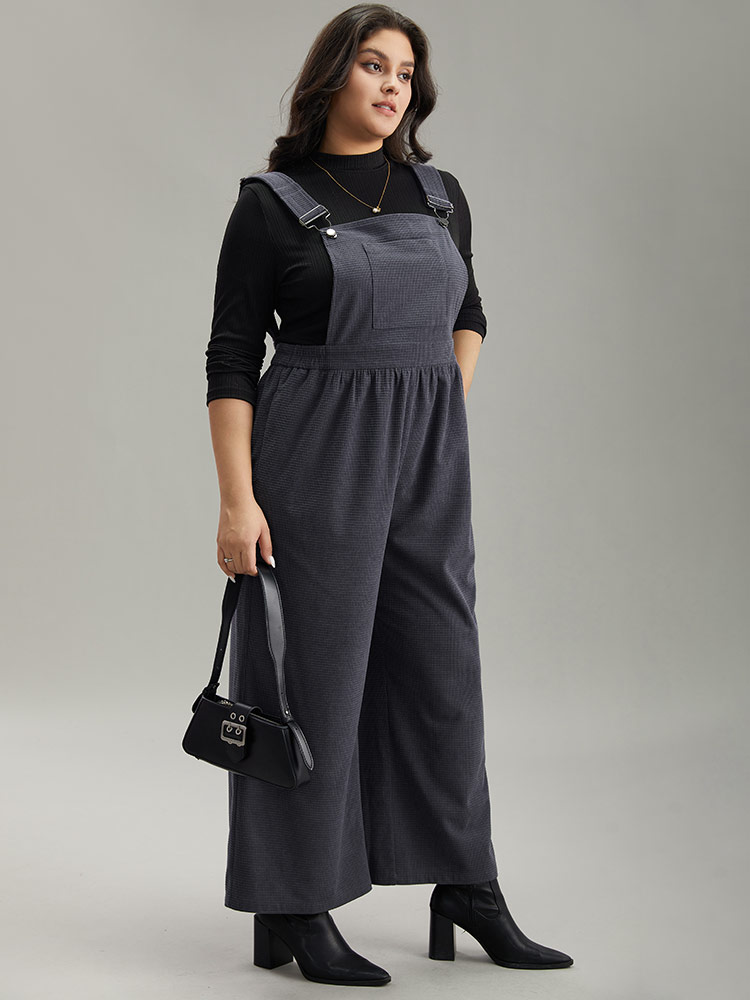 Plus Size Gray Corduroy Adjustable Straps Gathered Pocket Jumpsuit Women Office Sleeveless Spaghetti Strap Work Loose Jumpsuits BloomChic 22-24/3X 