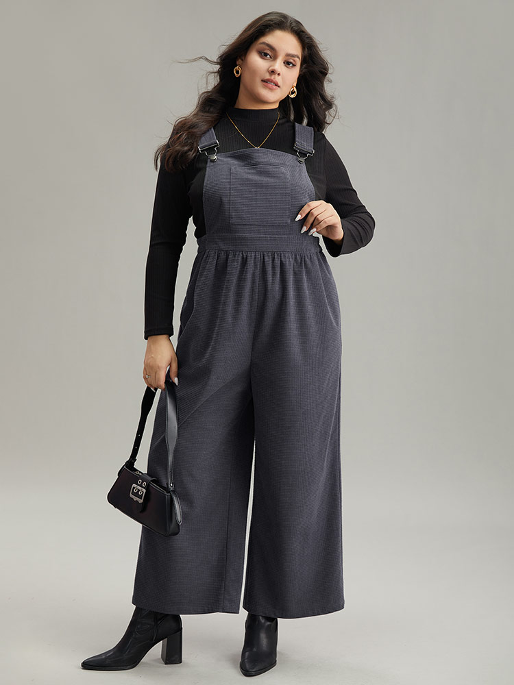 Plus Size Gray Corduroy Adjustable Straps Gathered Pocket Jumpsuit Women Office Sleeveless Spaghetti Strap Work Loose Jumpsuits BloomChic 22-24/3X 