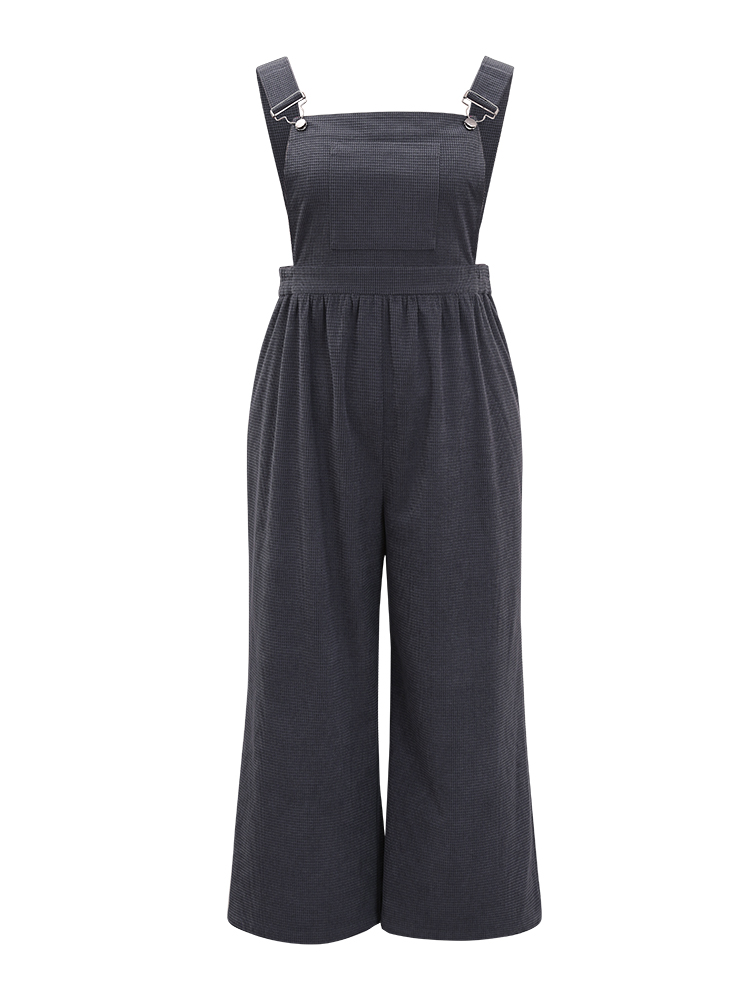 Plus Size Gray Corduroy Adjustable Straps Gathered Pocket Jumpsuit Women Office Sleeveless Spaghetti Strap Work Loose Jumpsuits BloomChic 22-24/3X 