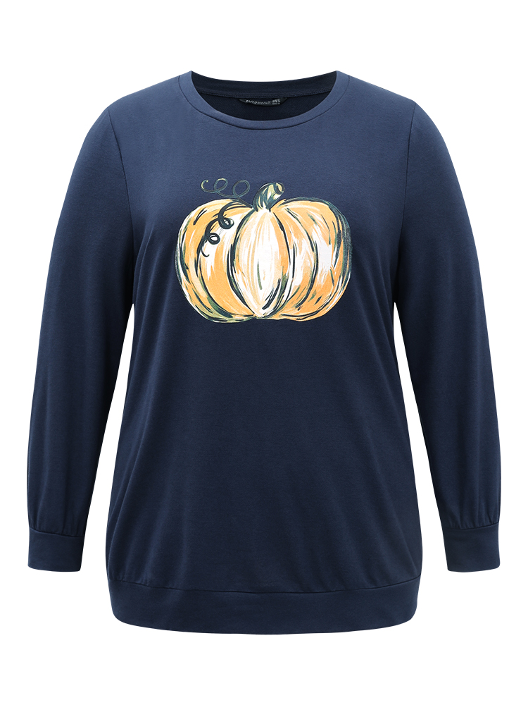 Plus Size Women Dailywear Natural Flowers Printed Regular Regular Sleeve Long Sleeve Round Neck Casual Sweatshirts BloomChic 