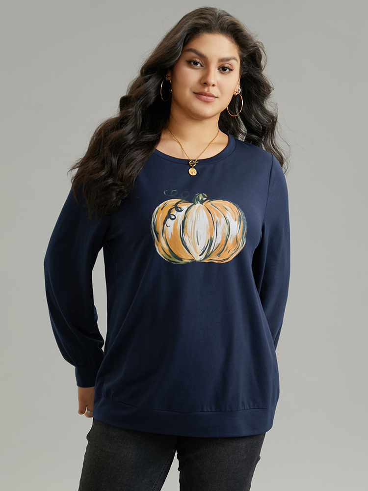 Plus Size Women Dailywear Natural Flowers Printed Regular Regular Sleeve Long Sleeve Round Neck Casual Sweatshirts BloomChic 