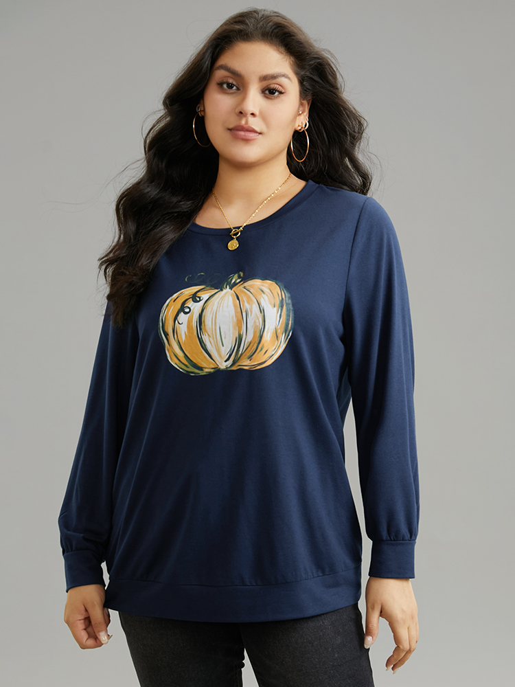 Plus Size Women Dailywear Natural Flowers Printed Regular Regular Sleeve Long Sleeve Round Neck Casual Sweatshirts BloomChic 