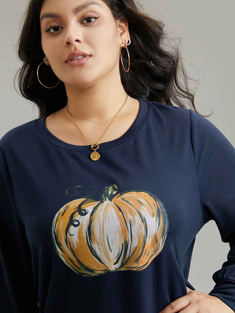 Plus Size Women Dailywear Natural Flowers Printed Regular Regular Sleeve Long Sleeve Round Neck Casual Sweatshirts BloomChic 