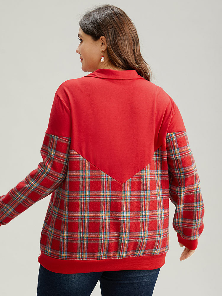 Plus Size Women Festival-Christmas Plaid Elastic cuffs Regular Regular Sleeve Long Sleeve Lapel Collar Casual Sweatshirts BloomChic 