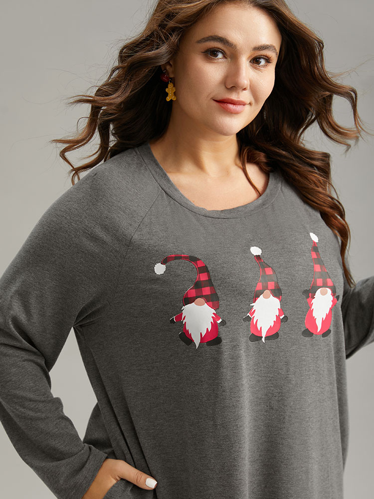 Plus Size Women Dailywear Christmas Pocket Raglan sleeve Long Sleeve Round Neck Casual T-shirts BloomChic 