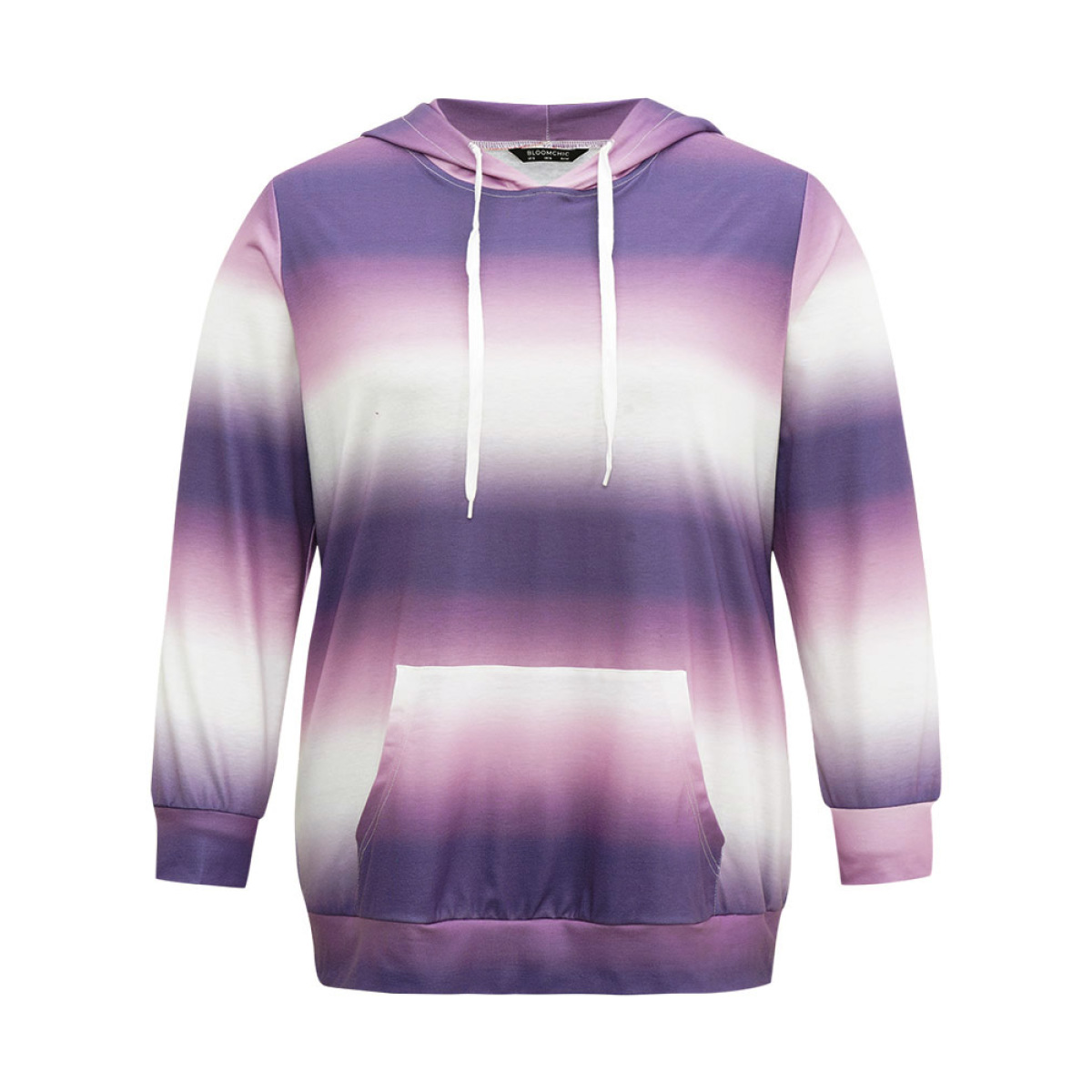 

Plus Size Ombre Striped Kangaroo Pocket Hooded Sweatshirt Women Lilac Elegant Printed Hooded Dailywear Sweatshirts BloomChic