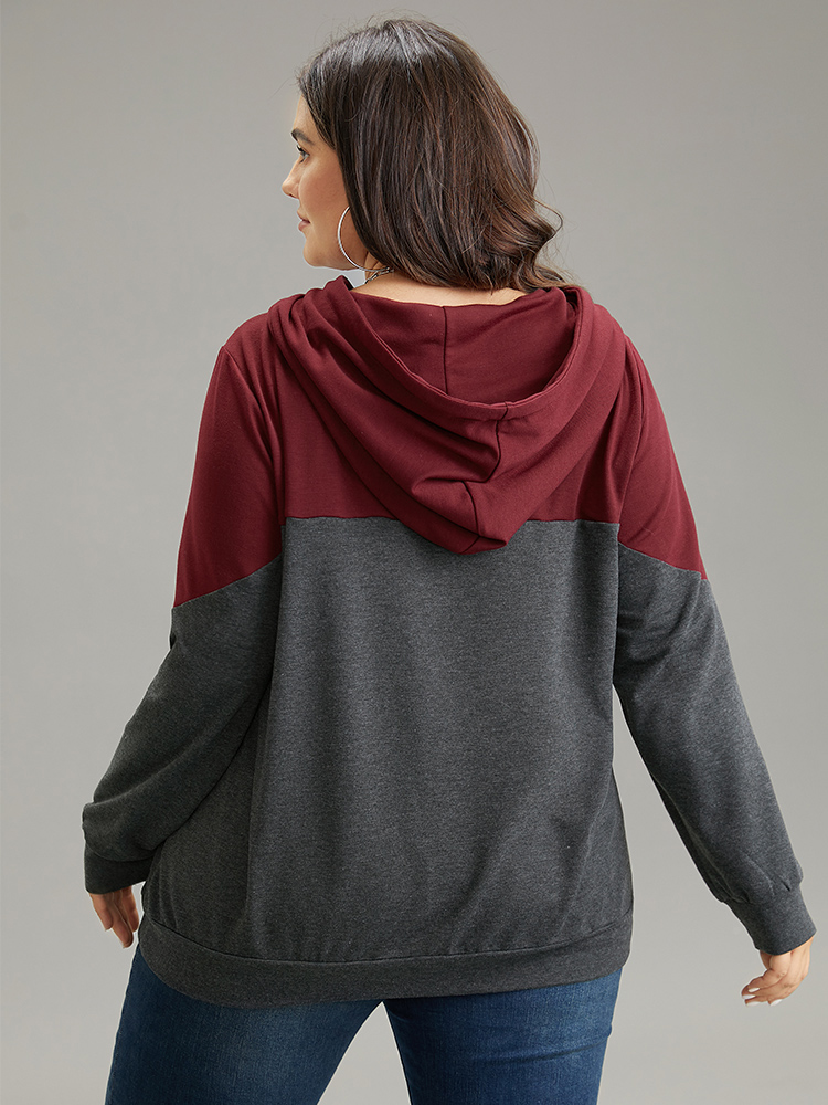 Plus Size Women Dailywear Plain Pocket Regular Regular Sleeve Long Sleeve Hooded Pocket Casual Sweatshirts BloomChic 
