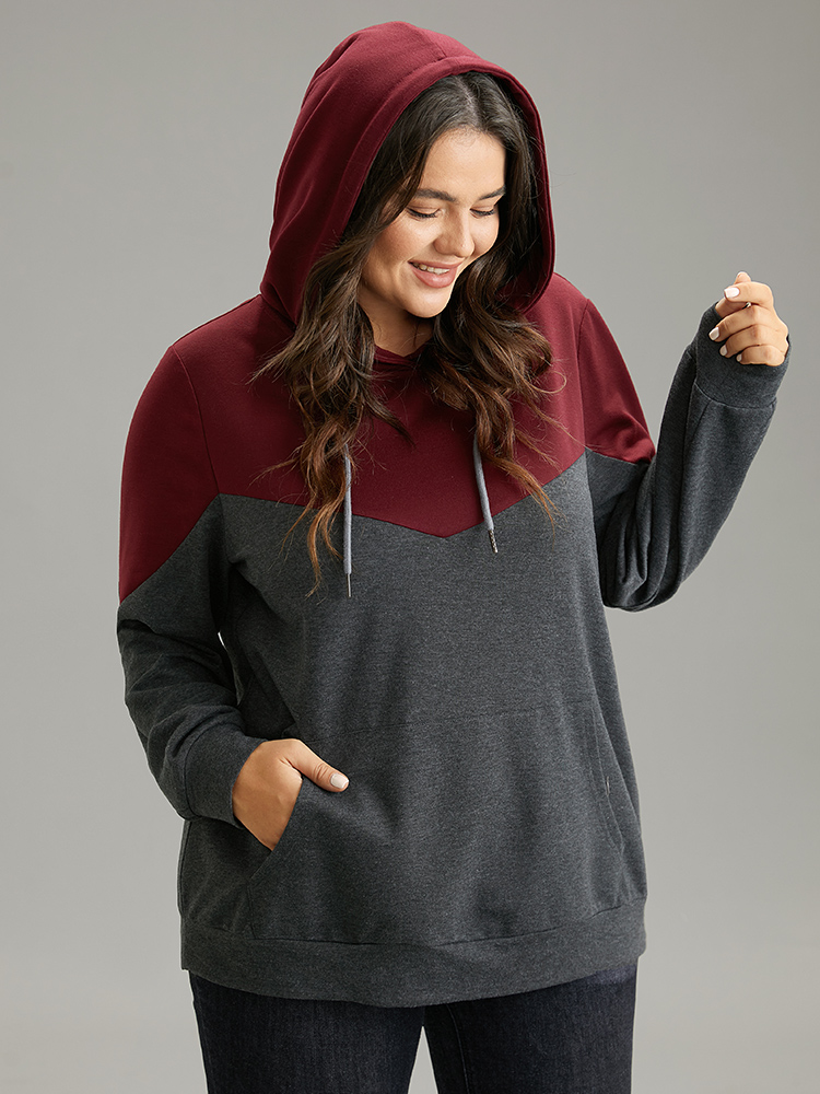 Plus Size Women Dailywear Plain Pocket Regular Regular Sleeve Long Sleeve Hooded Pocket Casual Sweatshirts BloomChic 