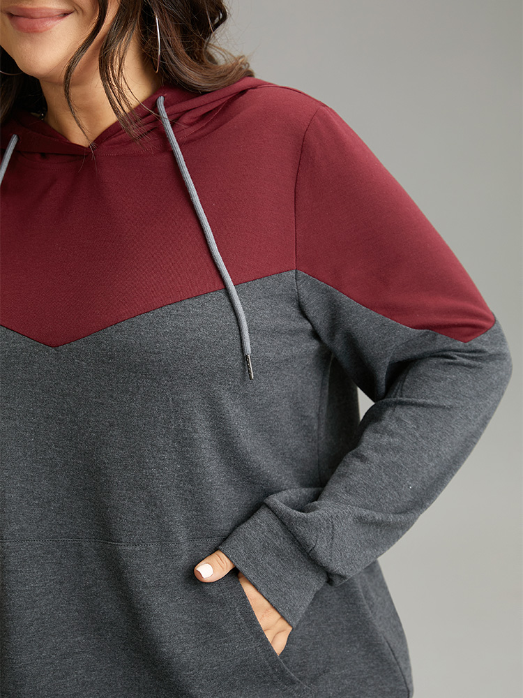 Plus Size Women Dailywear Plain Pocket Regular Regular Sleeve Long Sleeve Hooded Pocket Casual Sweatshirts BloomChic 