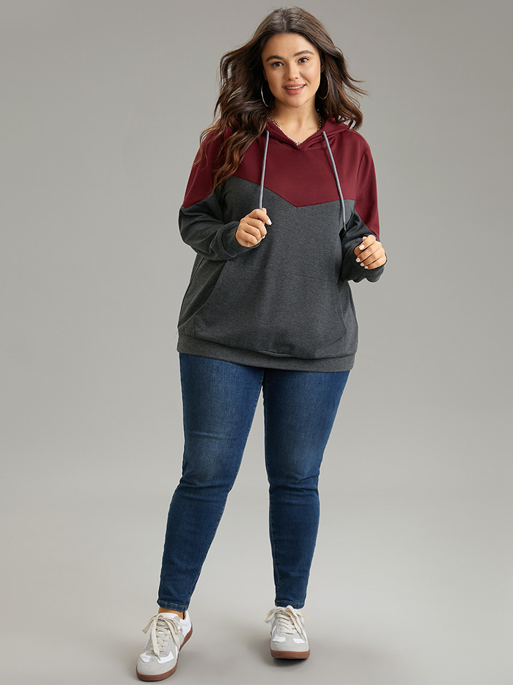 Plus Size Women Dailywear Plain Pocket Regular Regular Sleeve Long Sleeve Hooded Pocket Casual Sweatshirts BloomChic 