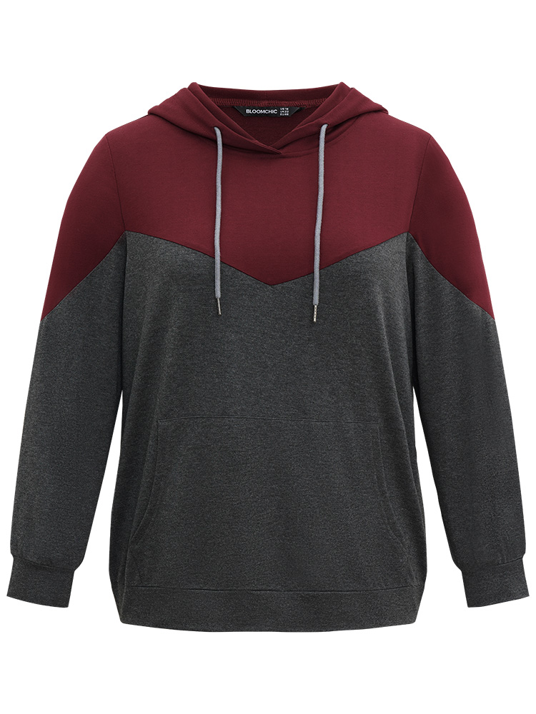Plus Size Women Dailywear Plain Pocket Regular Regular Sleeve Long Sleeve Hooded Pocket Casual Sweatshirts BloomChic 