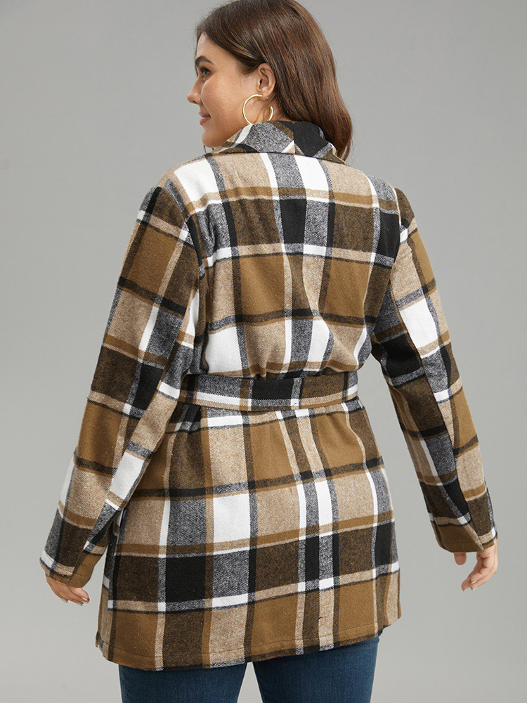 

Plus Size Plaid Contrast Belted Lapel Collar Coat Women Tan Casual Belted Ladies Dailywear Winter Coats BloomChic