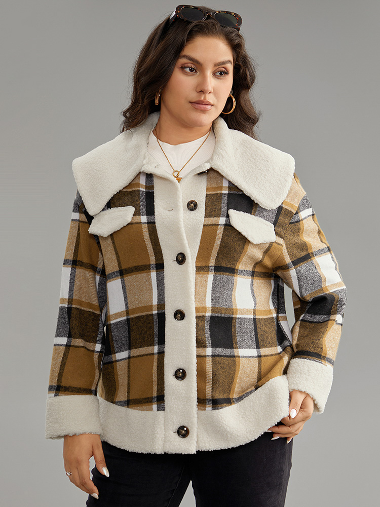 

Plus Size Plaid Contrast Patchwork Button Through Jacket Women Chocolate Contrast Dailywear Jackets BloomChic