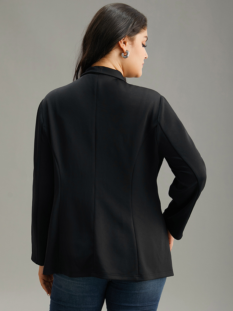 Plus Size Plain Button Detail Asymmetrical Ties Blazer Black Women Dailywear Plain Plain Sleeve Long Sleeve Asymmetrical Neck 10/M Elegant Blazers BloomChic 