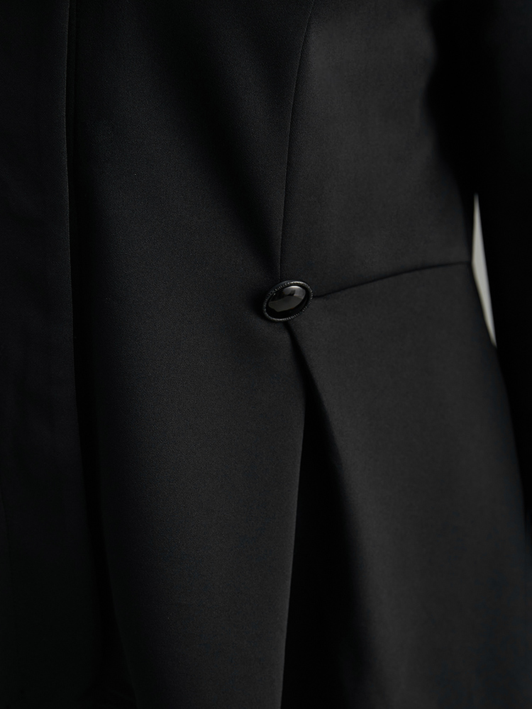 Plus Size Plain Button Detail Asymmetrical Ties Blazer Black Women Dailywear Plain Plain Sleeve Long Sleeve Asymmetrical Neck 10/M Elegant Blazers BloomChic 