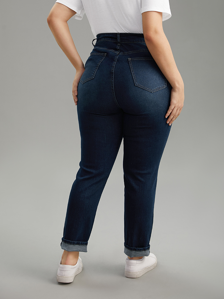 Plus Size Women Dailywear Plain High stretch Skinny Dark Wash Casual Jeans BloomChic 