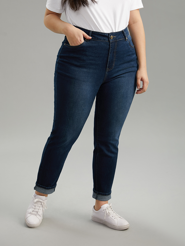 Plus Size Women Dailywear Plain High stretch Skinny Dark Wash Casual Jeans BloomChic 