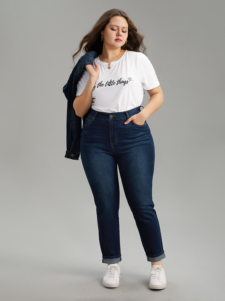 Plus Size Women Dailywear Plain High stretch Skinny Dark Wash Casual Jeans BloomChic 