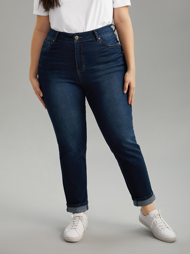 Plus Size Women Dailywear Plain High stretch Skinny Dark Wash Casual Jeans BloomChic 