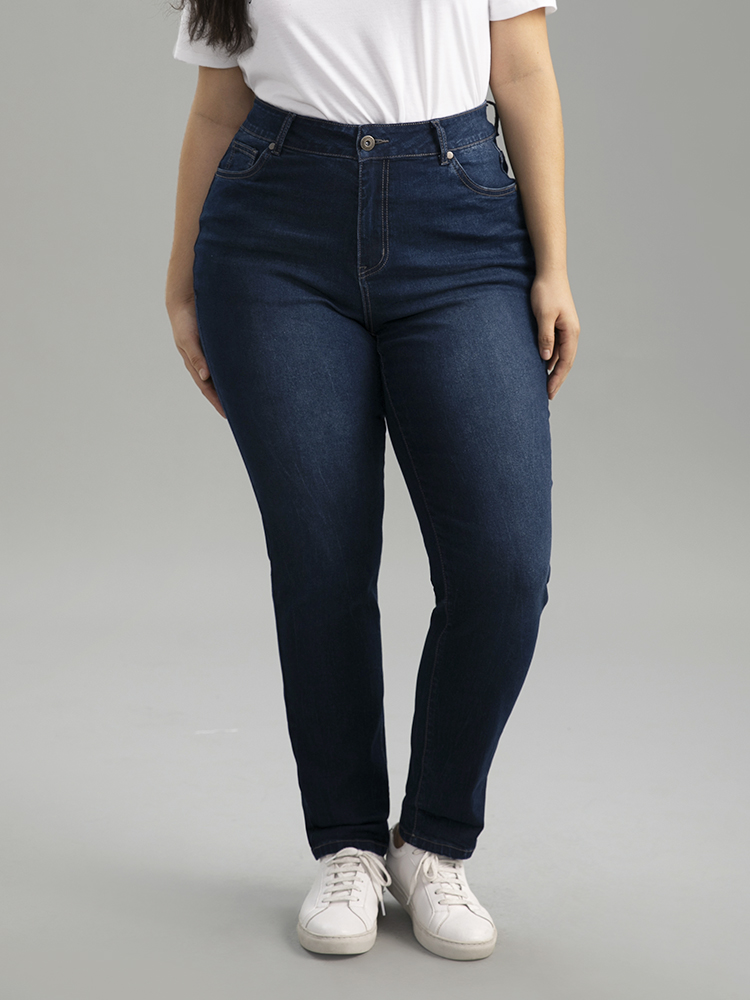 Plus Size Women Dailywear Plain High stretch Skinny Dark Wash Casual Jeans BloomChic 