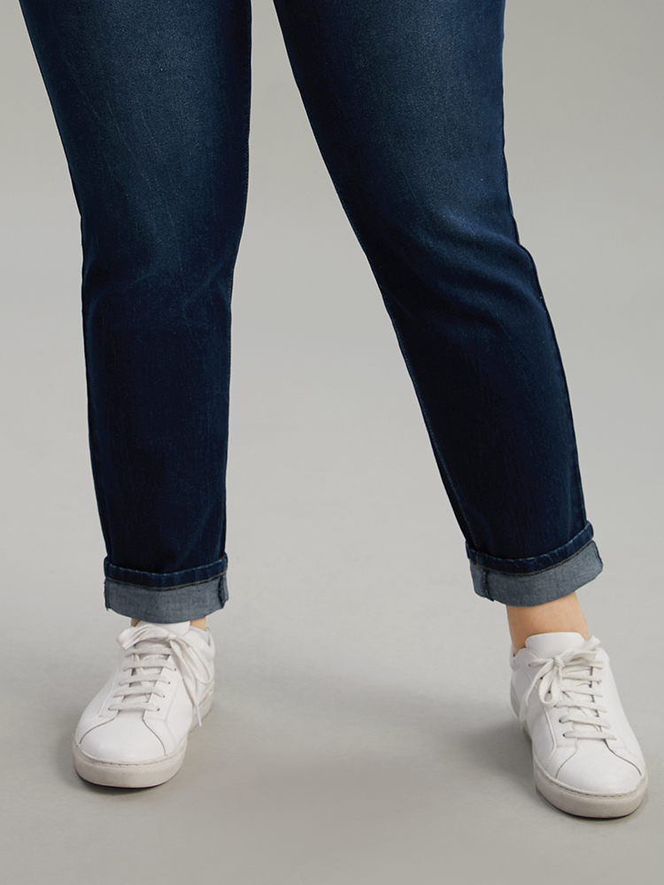 Plus Size Women Dailywear Plain High stretch Skinny Dark Wash Casual Jeans BloomChic 