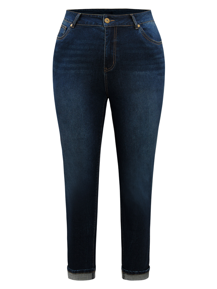 Plus Size Women Dailywear Plain High stretch Skinny Dark Wash Casual Jeans BloomChic 
