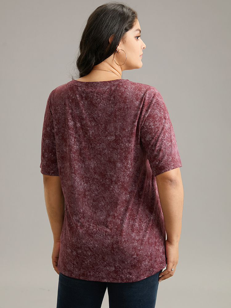 Plus Size Horoscope Print Vintage Crew Neck T-shirt Burgundy Women Casual Printed Tarot elements Dailywear T-shirts BloomChic 18-20/2X 