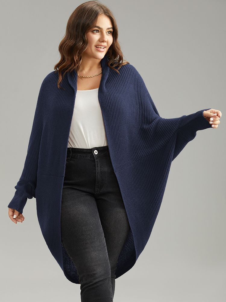 

Plus Size Solid Dolman Sleeve Arc Hem Cardigan Indigo Women Casual Loose Long Sleeve Dailywear Cardigans BloomChic